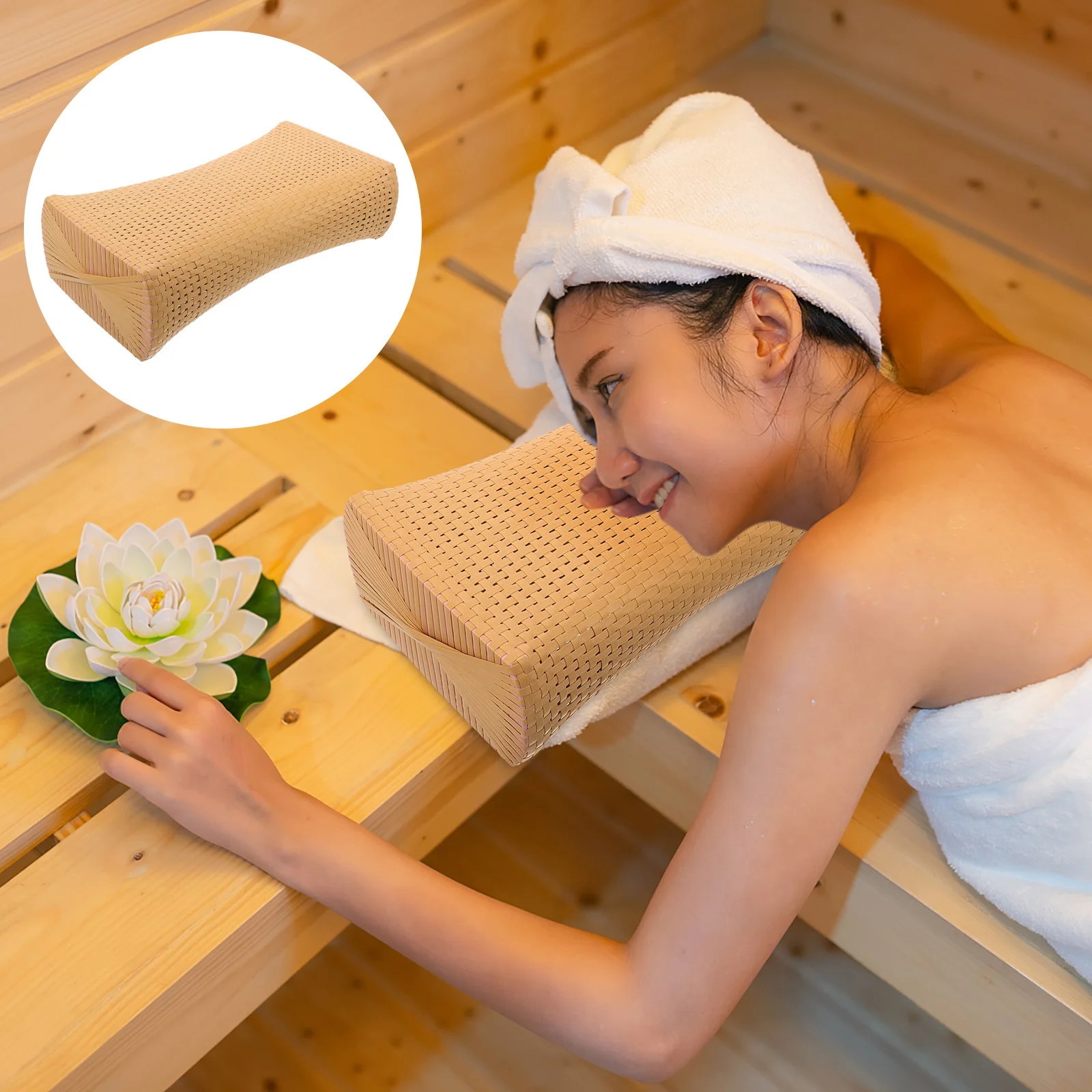

Sauna Pillow Simulated Woven Neck Cushion for Lumbar Support Breathable Summer Pillow for Home and Spa Use Sauna Room Pillows
