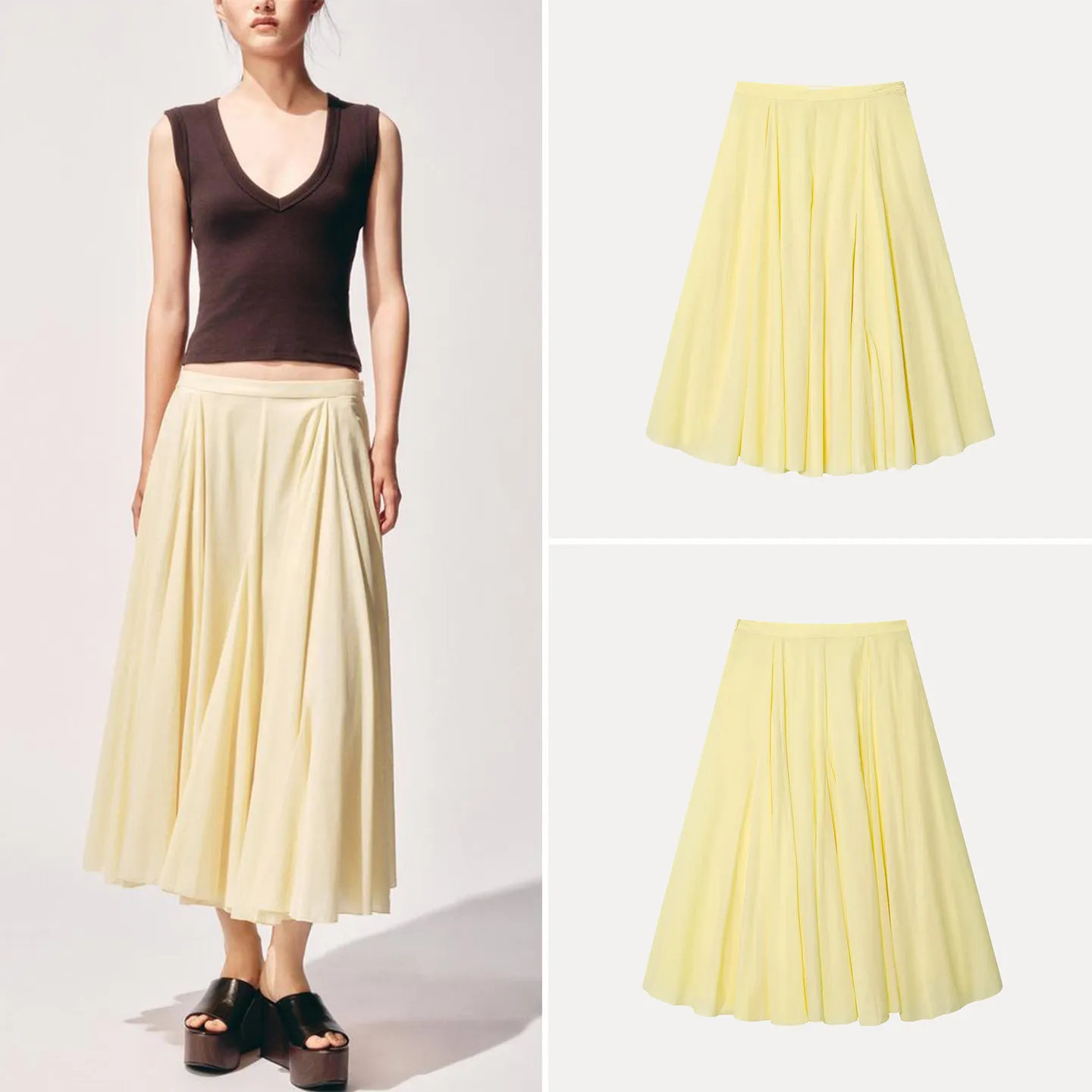 Women's Fashionable Midi Skirt Wide Hem Versatile Daily Wear 2026 New Summer Outfit Style Elegant Standard Fit Zadata Brand
