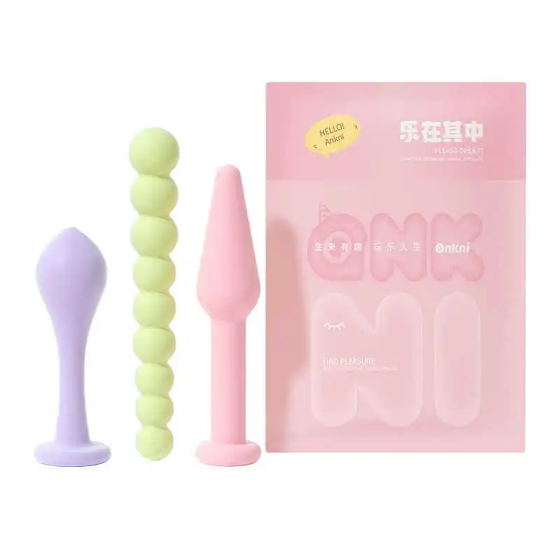 3PCS Rainbow Silicone Anal Butt Plug Set-Beginner Anal Training Kit Beads Bullet Prostate Massager Waterproof Smooth Sex Toy 18+