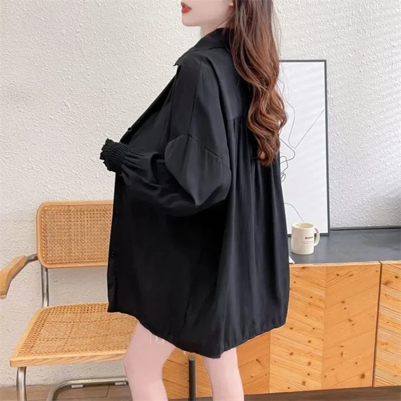 Korean Summer Women's 2024 New Splicing Polo Collar Button Fashion Solid Color Minimalist Casual Long Sleeve Blouses Shirts