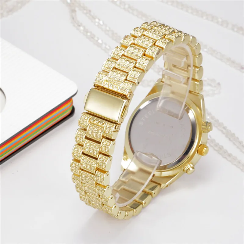 Genuine Big Brand Men Watches Fashion Alloy Band Diamond Luxury Golden Quartz Watch Relogio Masculino Montre Homme Reloj Hombre