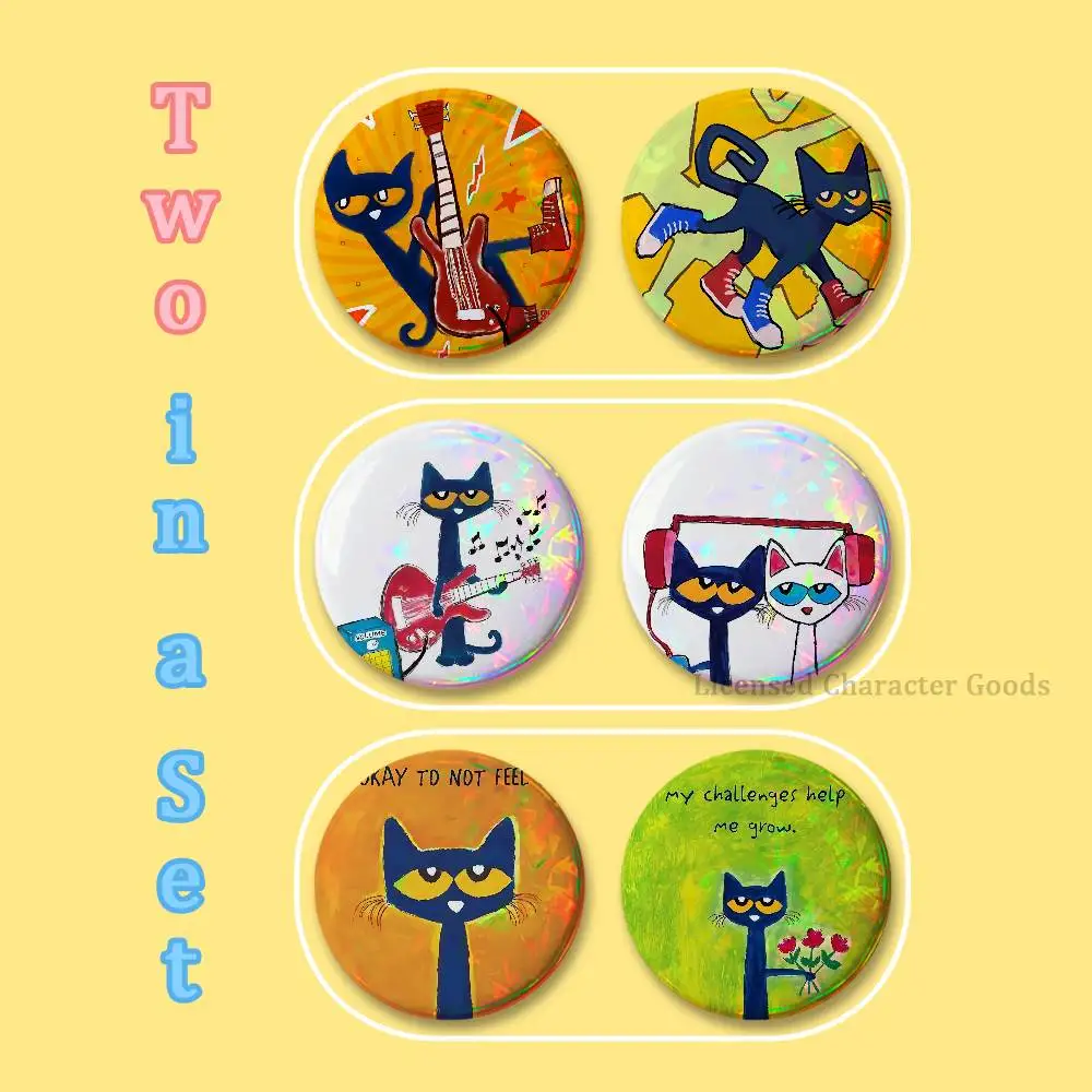 P-Pete The Cat 2-piece set Pin Tinplate Round Brooch Cosplay Nijigen Otaku Culture Badges 58 44 32 75 25 mm