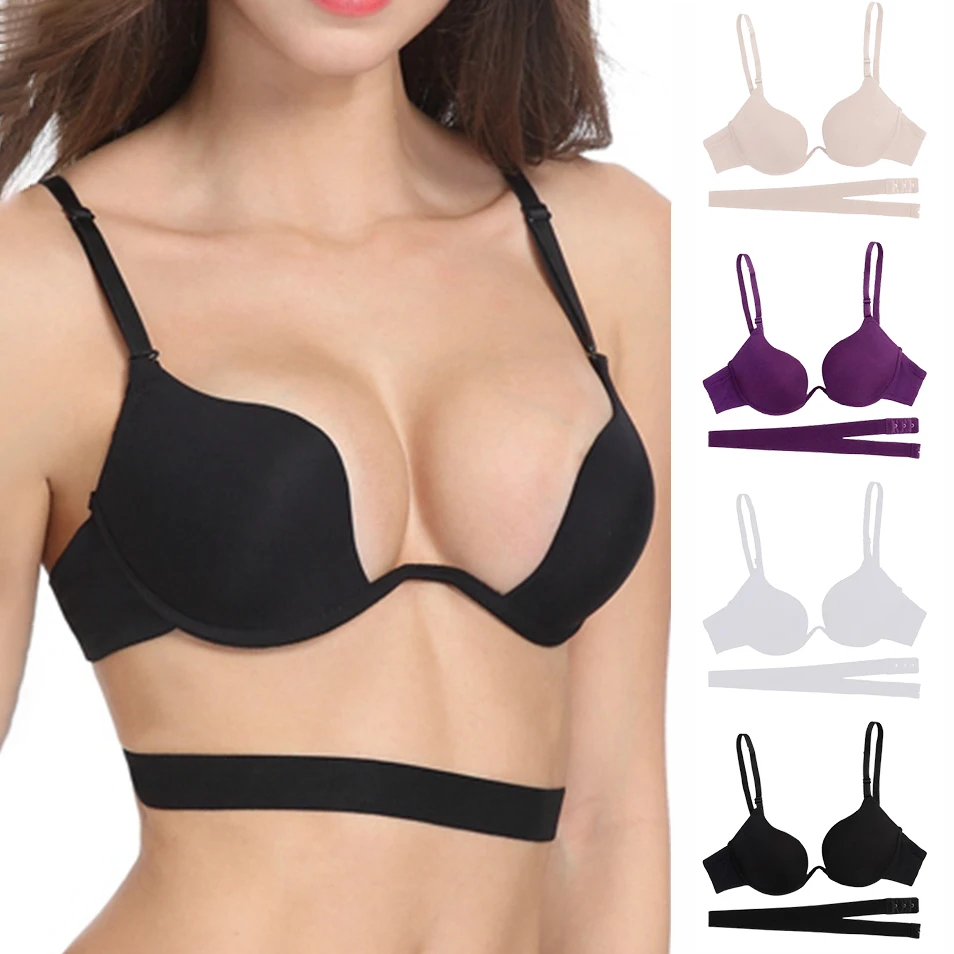 Sexy Deep V Push Up Bras Women Steel Ring U Backless Bras Lingerie Solid Color Multi-way Wear Invisible Underwear