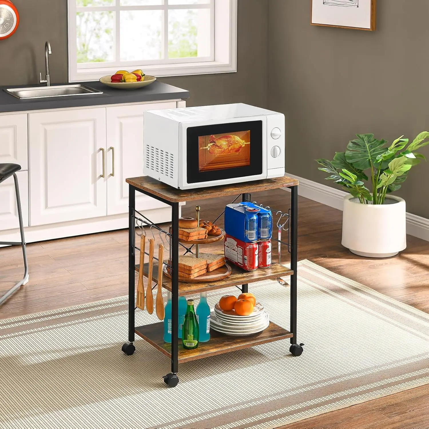 

Cart 23.7'' for Small Space, 3-Tier Coffee Cart Rolling Kitchen Utility cart Microwave Stand on Wheels, Rustic Brown