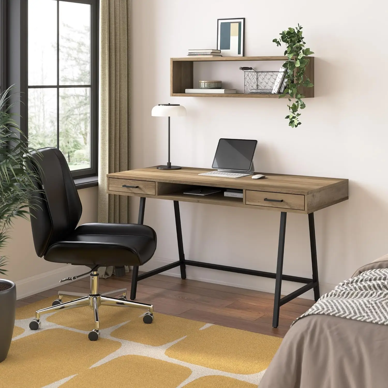 Steele 54W Writing Desk in Reclaimed Pine | Computer Table for Home Office Workspace