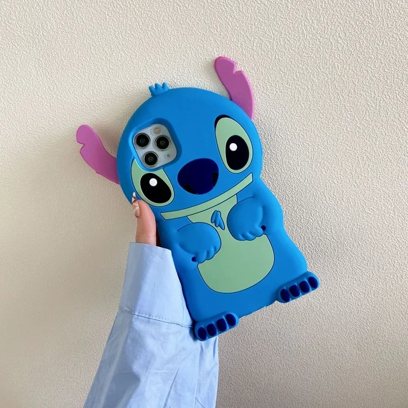 Disney Cartoon Stitch Creative 3D Silicone Phone Case for IPhone 11 12 13Pro Max XR XS Max 7 8P Cute Modeling Anti-drop Cover