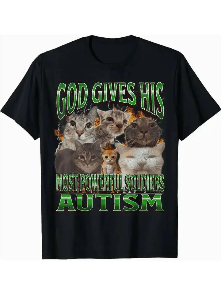 "God Gave Him The Strongest Warrior: Autism" Cat Pattern - Fun Autism Awareness Promotional T-Shirt Women Clothing 100% Cotton