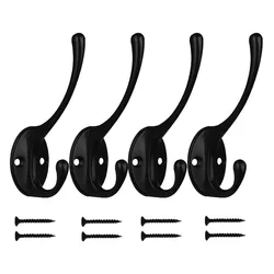 4Pcs Coat Hooks Wall Hooks for Hanging Heavy Duty, Wall Mounted Black Towel Hooks