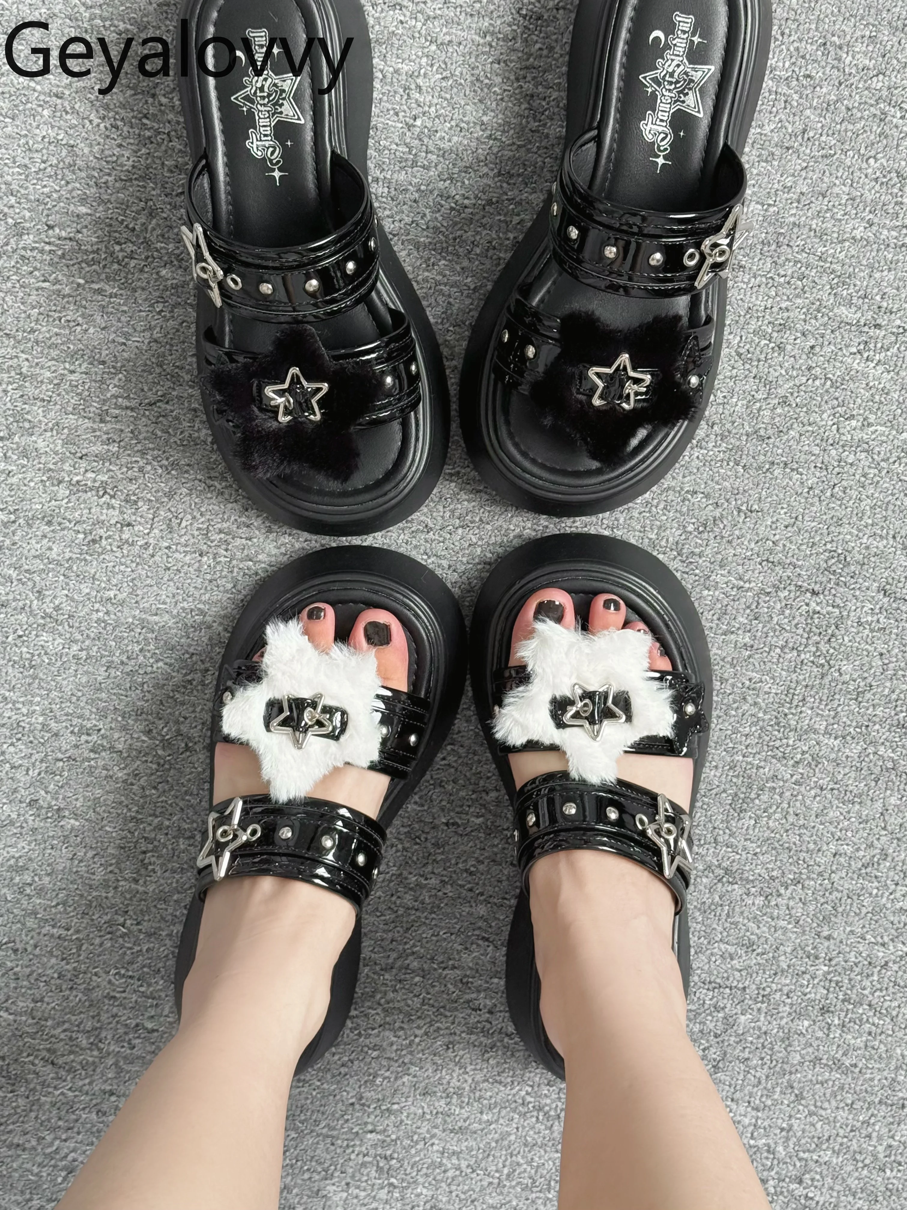 

Original Summer New Versatile Y2K Sweet Girls Platform Slippers Subculture Black Thick-Soled Height-Increasing Sandals