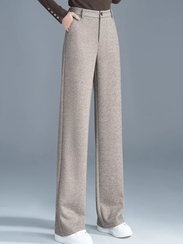 

Женские широкие брюки Camere на осень-зиму, утепленные, с высокой талией, драпированные, с V-образным вырезом, повседневные, прямые брюки-костюмные