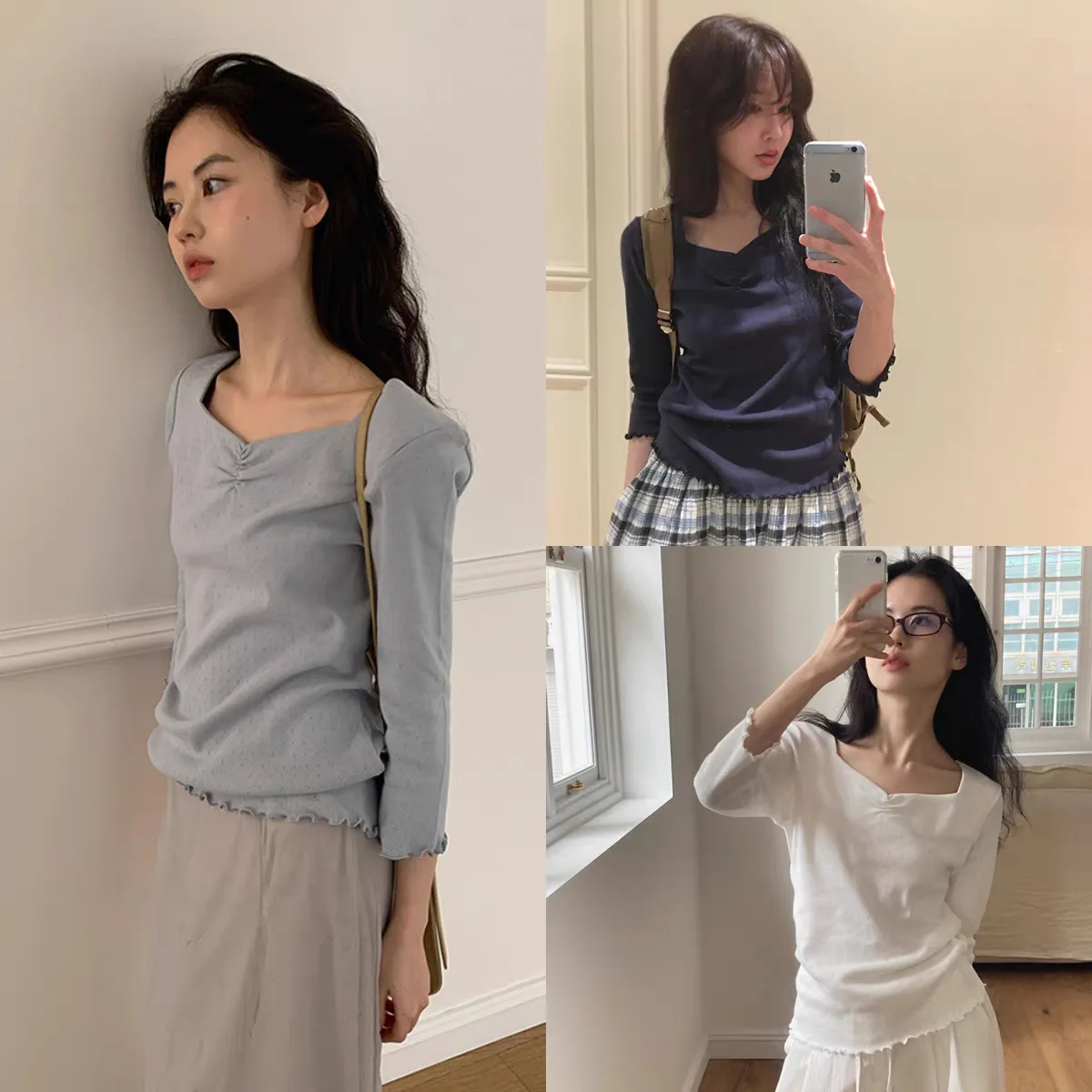 

Fall 2026 Dongda Gate New Sle Women's T-irt Sve Hollow out Pleated Wooden Ear Design Loose Fit Cotton Crew Ne