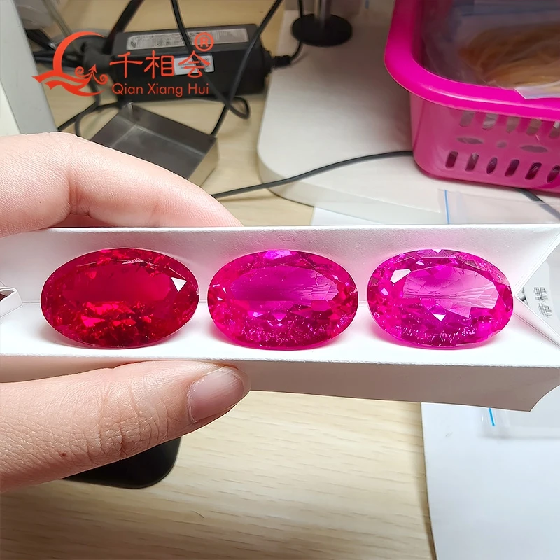 20*30mm 59CT Huge Lab Created Ruby Gemstone, Pigeon Blood Red/Rose Pink /Morganite Color Oval Cut with Inclusions Gemstone AGL