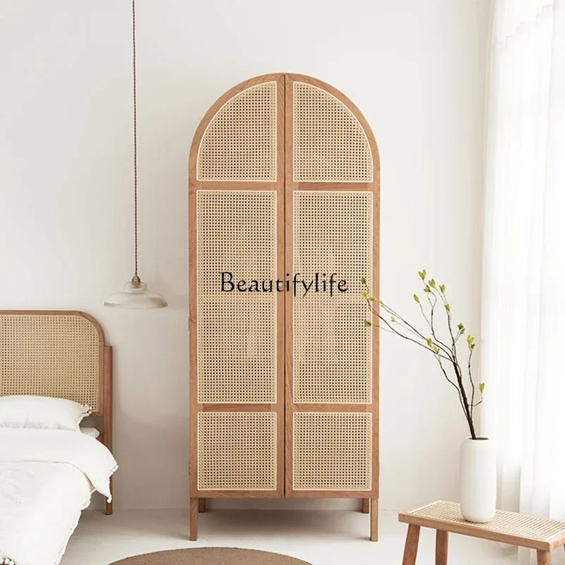 

D06Nordic rattan wardrobe surprise quiet wind swing door solid wood home simple storage cabinet B & B