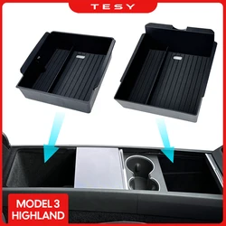 For Tesla Model 3 Highland 2024 Center Console Eyeglasses Storage Case Armrest Storage Box Upper&Lower Silicone Anti-slip Mat