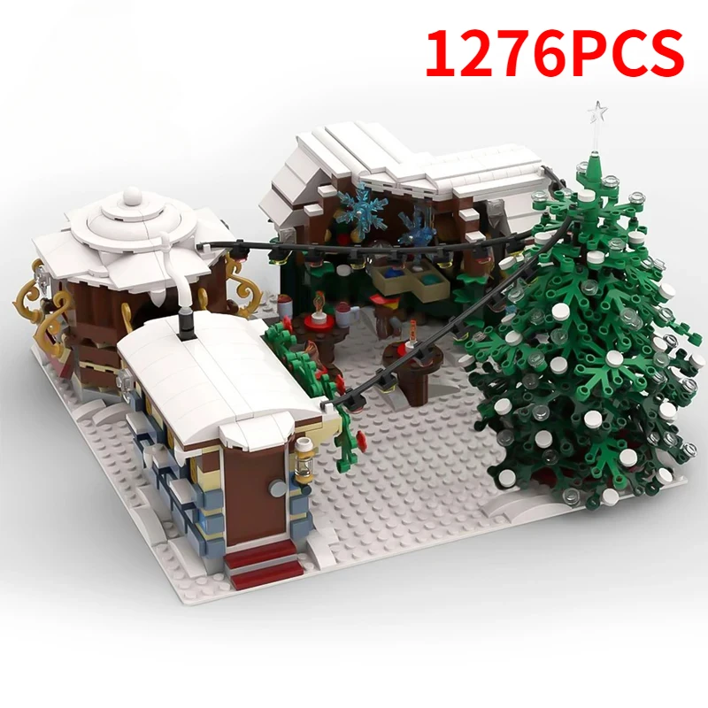 Christmas Gift Winter Village Market Building Block MOC-52465 Large Building Snowscape Architectural Assembly Model Kid Toy Gift