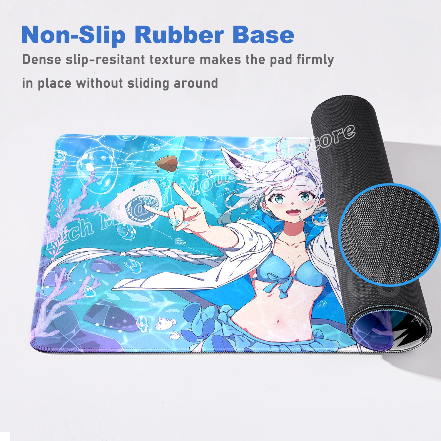Alas Mouse Anime Hololive Shirakami Fubuki Alas Meja Besar Alas Keyboard Komputer Laptop Lembut Anti-selip Alas Meja Gaming Mousepad
