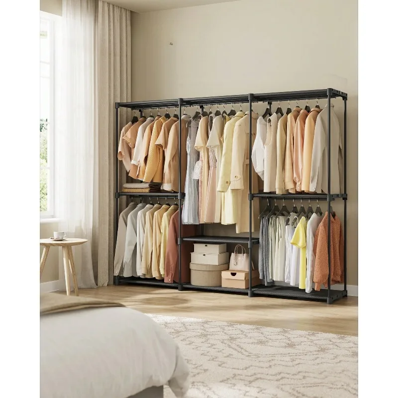 Portable Closet, Freestanding Closet Organizer, Clothes Rack With Shelves, Hanging Rods, Storage Organizer, For Cloakroom, Bedroom, 80.7 X 17.1 X 65.4 Inches, Black