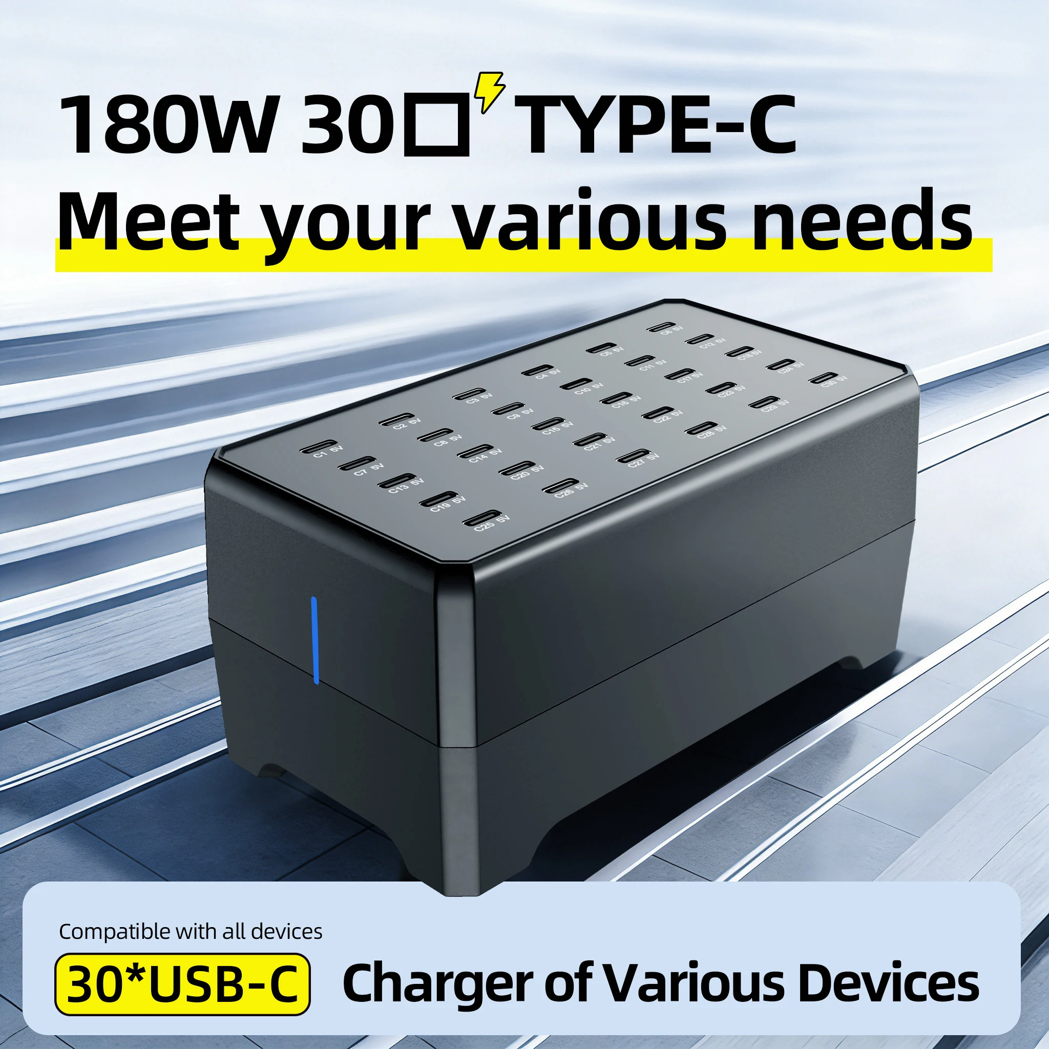 100w-30ポート-type-c-マルチポートデスクトップ充電器：携帯電話とタブレット用の高速効率充電ステーション