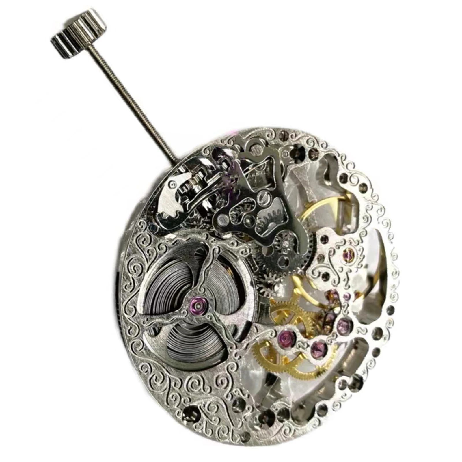 For ETA 6498 Movement Accessories 27.4mm Mechanical Silver Skeleton Hand Winding Watch Movement Replace Repair Parts 17 Jewels