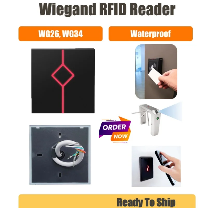 

KR211M Waterproof Wigand 34 Card Reader 13.56Mhz WG34 RFID Reader Proximity MF Reader Supports S50, S70, Desfire, Ntag Ultraligh