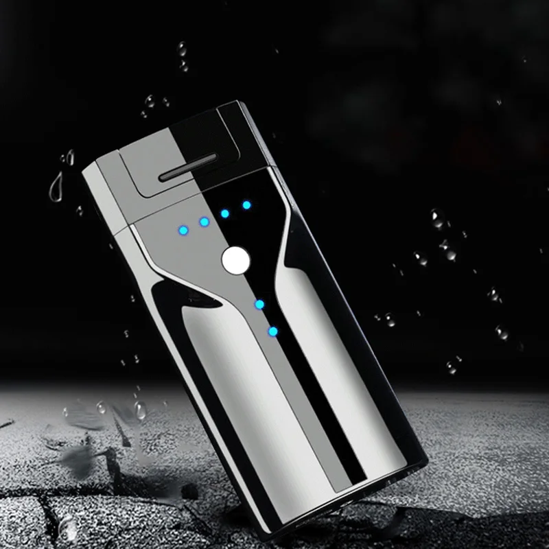 Fashion Touch Sensing Electric USB Lighter Outdoor Windproof Metal Pulse Plasma Double Arc Power Display Flameless Lighter Gift