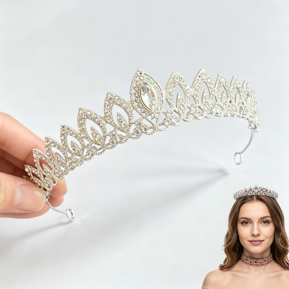 Luxury Princess Crown for Women Girls Blue Crystal Queen Tiara Headband Fashion Headpiece for Birthday Cosplay Party Wedding view 5