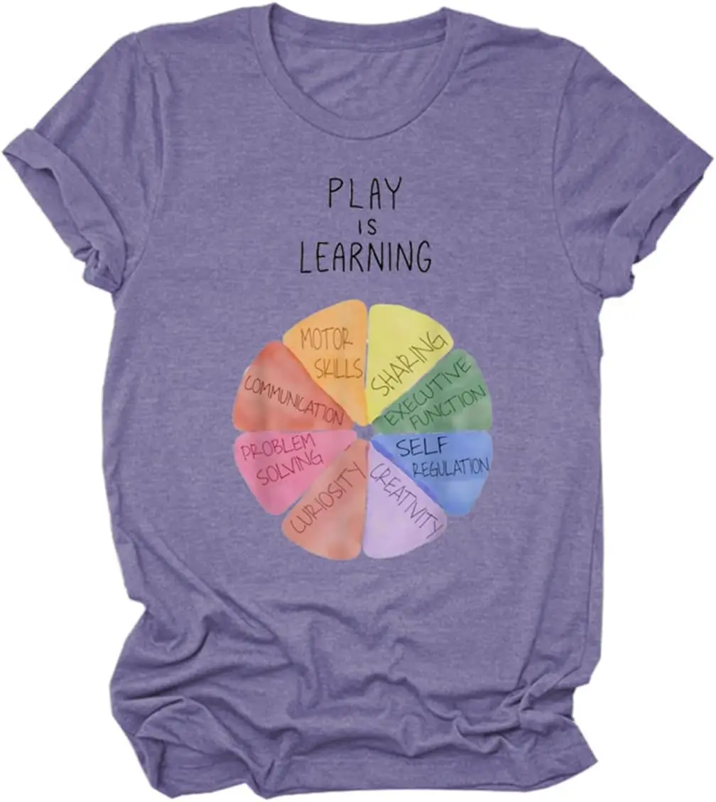 Play is Learning Teacher Shirt Women Funny Teacher Tshirts Preschool & Kindergarten Teacher Shirts Graphic Tees Tops