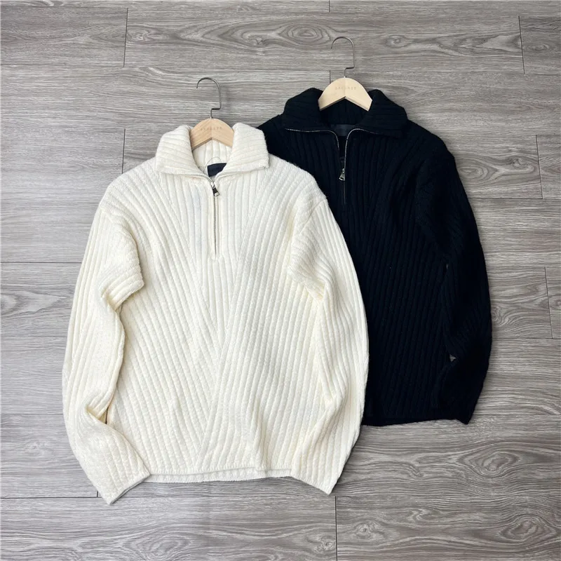 

Мужской трикотажный свитер с воротником на молнии, облегающий, с эффектом камвольной пряжи, повседневный, осенне-зимний, модный, в японском ретро-стиле, с длинным рукавом