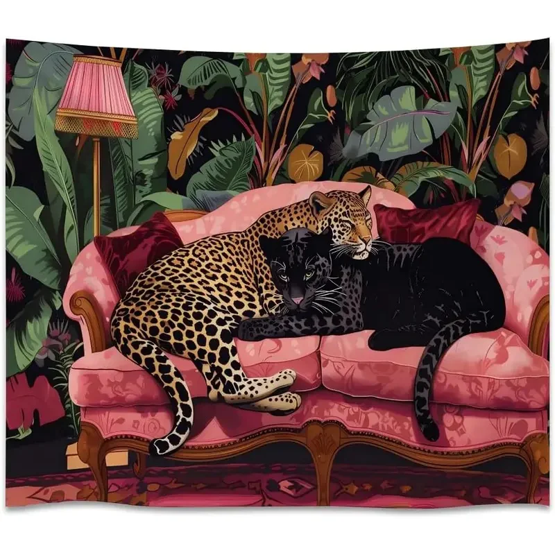 VIKAMA Leopard Panther Tapestry Wall Hanging Tropical Jungle Print for Bedroom Living Room Home Aesthetic Decor