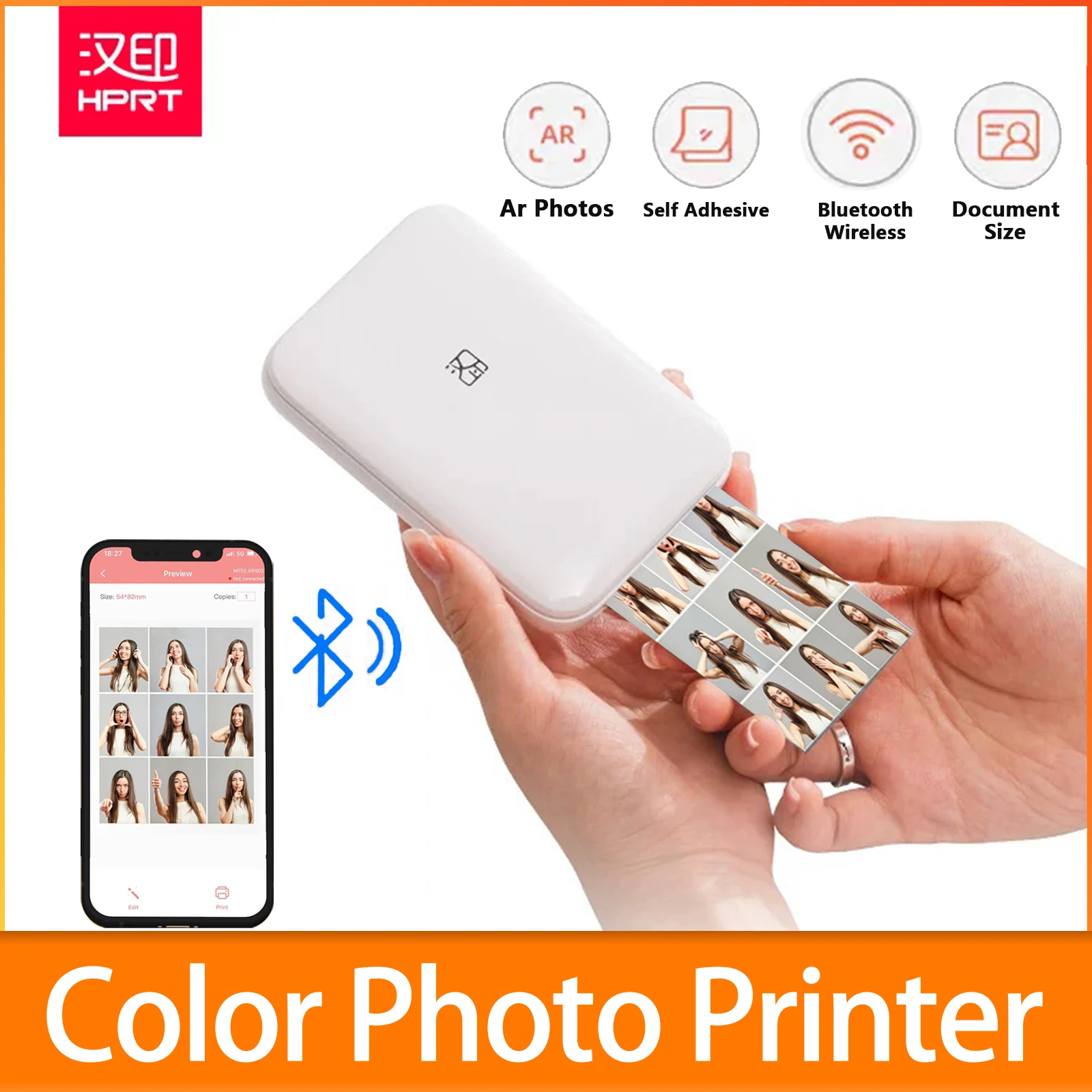 HPRT MT53 Mini Portable Pocket Printer Wireless Photo Printer HD 2x3 Inch Paper Printing For Home Mobile DIY Color Photo Printer