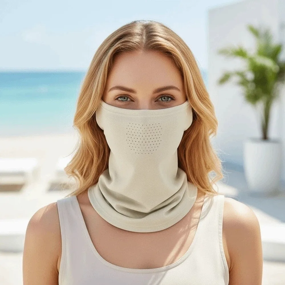 

Elastic Breathable Sunscreen Mask Neck Sunshade Solid Color Sunscreen Scarf Lightweight Hook-on Face Sun Protection Women