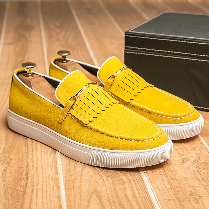 

Trend Yellow Suede Loafers For Men Original Comfortable Slip-on Men's Moccasins Fashion Flat Casual Shoes Men mocasines hombre