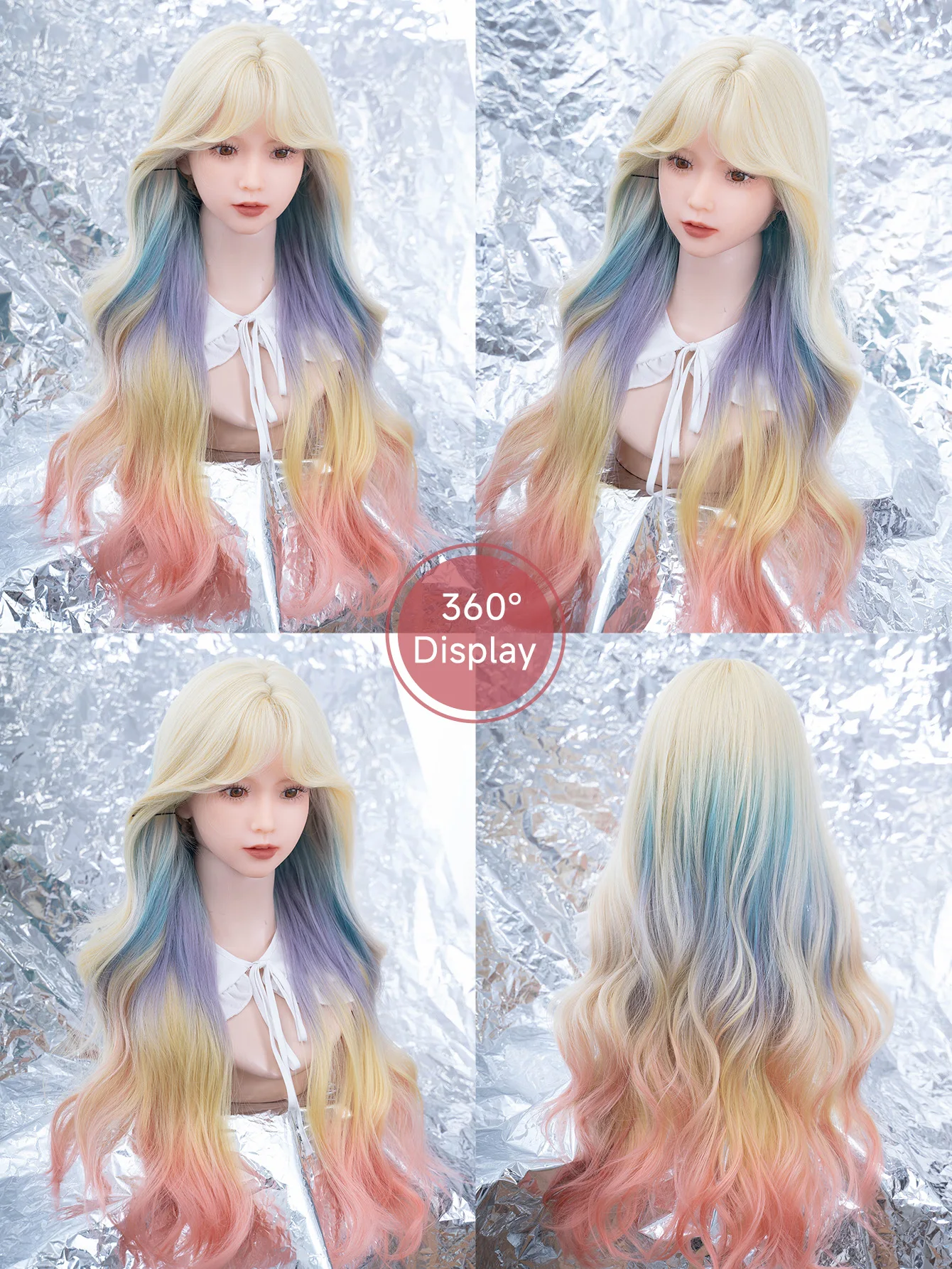 28 بوصة شقراء مزيج متعدد الألوان الدوبامين فتاة نمط بيروكات صناعية الجزء الأوسط طويل متموج شعر مستعار للنساء تأثيري مقاومة للحرارة