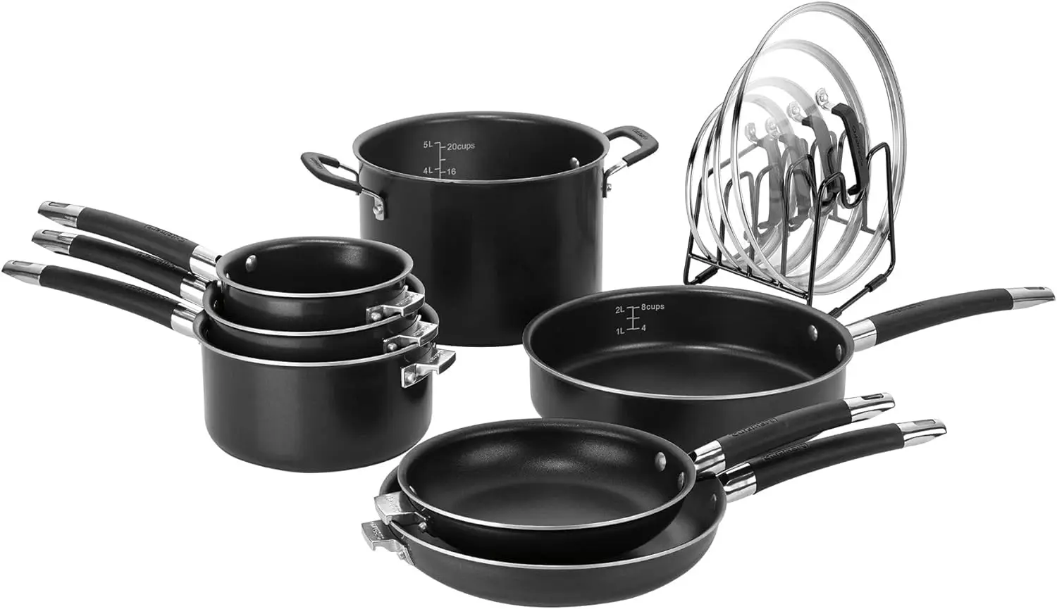 

Nonstick Aluminum Nesting Cookware Set, 12 Piece, Black