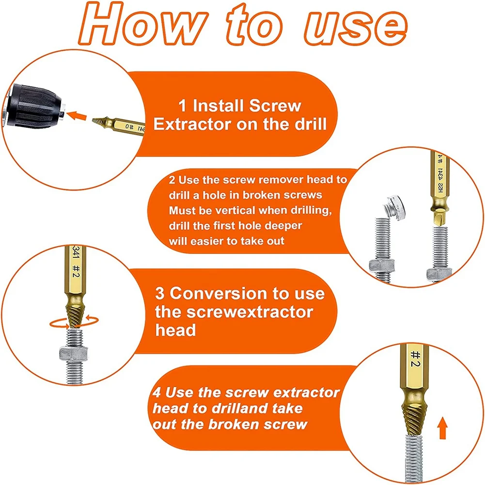 8Pcs Damaged Screw Extractor Kit,HSS 4341 Material Damaged & Stripped Screw Extractor Set for Easily Remover Common Size