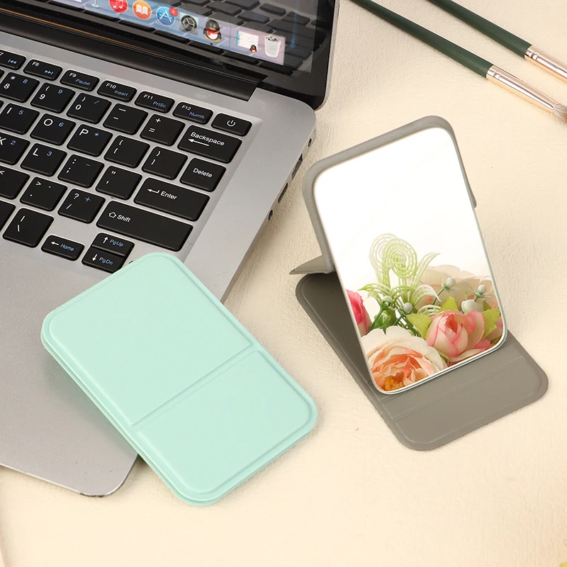 【A-Nice】Cermin Rias Mini PU untuk Meja, Cermin Kecantikan Portabel yang Dapat Disesuaikan, Cermin Lipat untuk Kosmetik