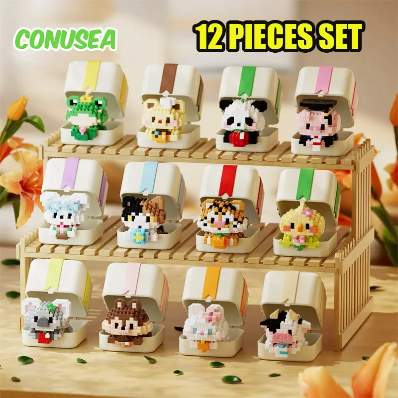 

12 Pieces/set Kawaii Gift Box Animal Doll Building Blocks Micro Pet Panda Koala Bricks Birthday Valentine's Day Gifts Girlfriend