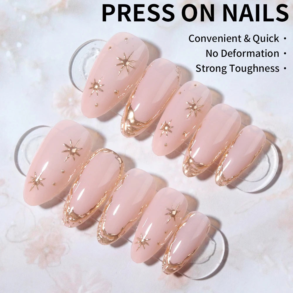 24 strisce per unghie in gel 3D a forma di mandorla per migliorare il senso della tua moda. Design con punta francese, vestibilità media, adesione perfetta. Impostare Inclu