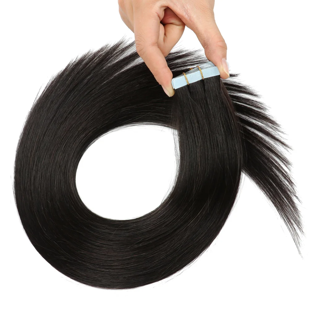 Tape in Hair Extensions 100% Natural Black For Women Hair Extension Seamless Tape Skin Weft Real Human Remy Hair Extension 20pcs