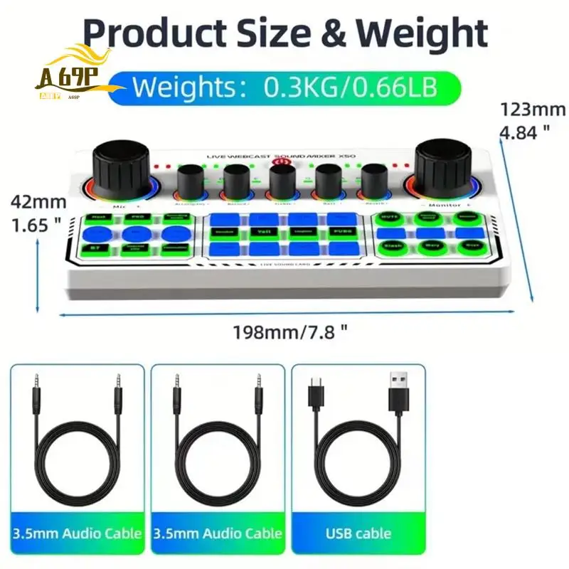 

A69P-X50 Live Sound Card Audio Mixer Recording Desktop Singing BT OTG Digital Lossless Transmission For Podcasting Gaming