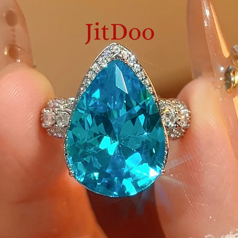 

JitDoo Teardrop-shaped Design Ring Yellow Orange Blue Colors Set With Zircon Rings for Women Engagement Party Wedding Jewelry