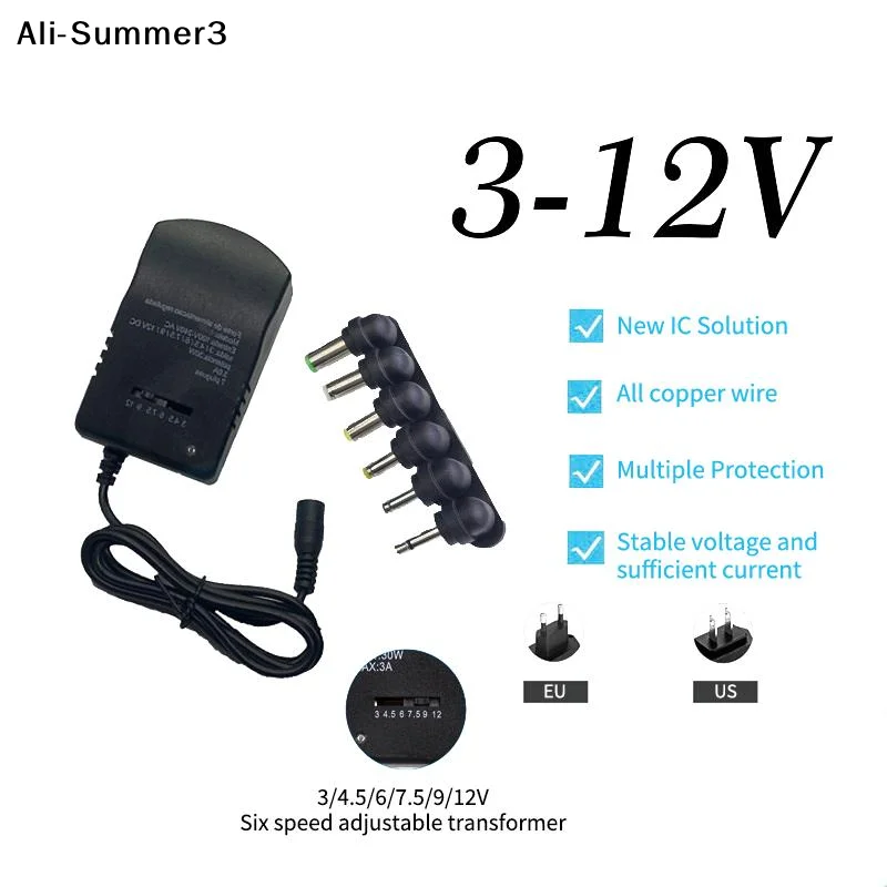 【YS3】1 Set Multi Voltage AC220V TO DC3V 4.5V 6V 7.5V 9V 12V EU US Converter Adapter Plug Adjust Adapter Power Supply Charger
