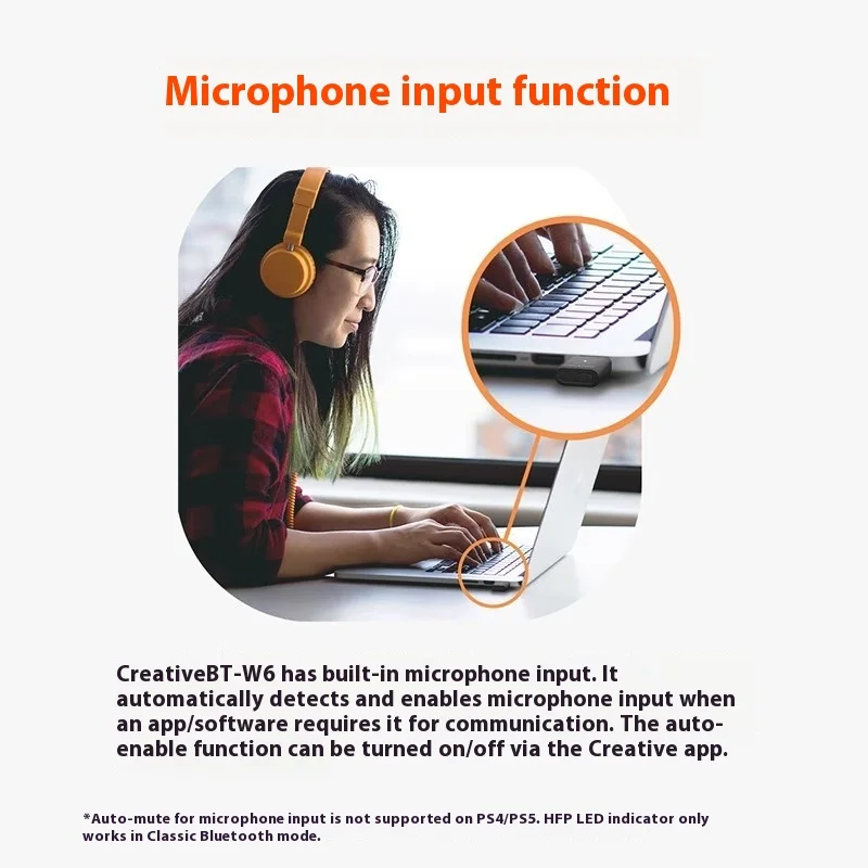 الإبداعية BT-W6 بلوتوث 5.4 LE جهاز إرسال سمعي LC3 الكمون المنخفض ضياع فك ميكروفون المدخلات PS4/5-switch Esports لعبة