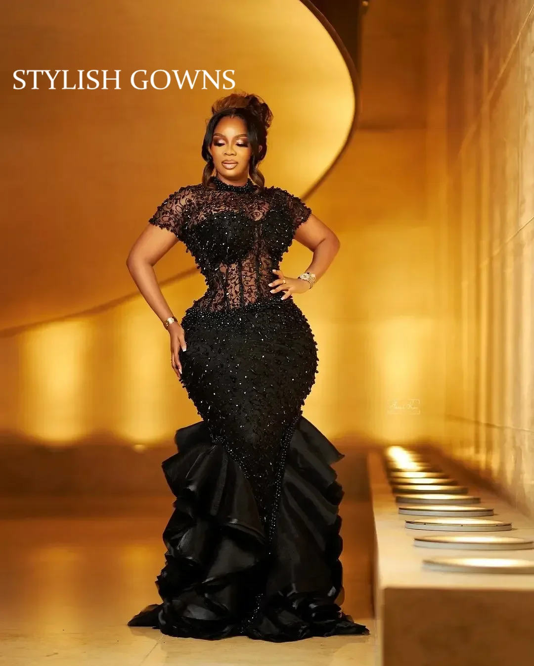 

Black Evening Dresses 2025 Sequined Beaded Wedding Reception Gown Ruffles Birthday Dress Tiered Vestidos De Noche Customized