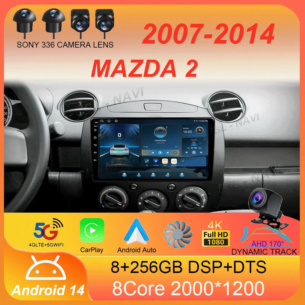 Car Radio Android 14 For MAZDA 2 Mazda2 2007 2008 2009 2010 2011 2012 2013 2014 Navigation Multimedia Player GPS WiFi+4G Video