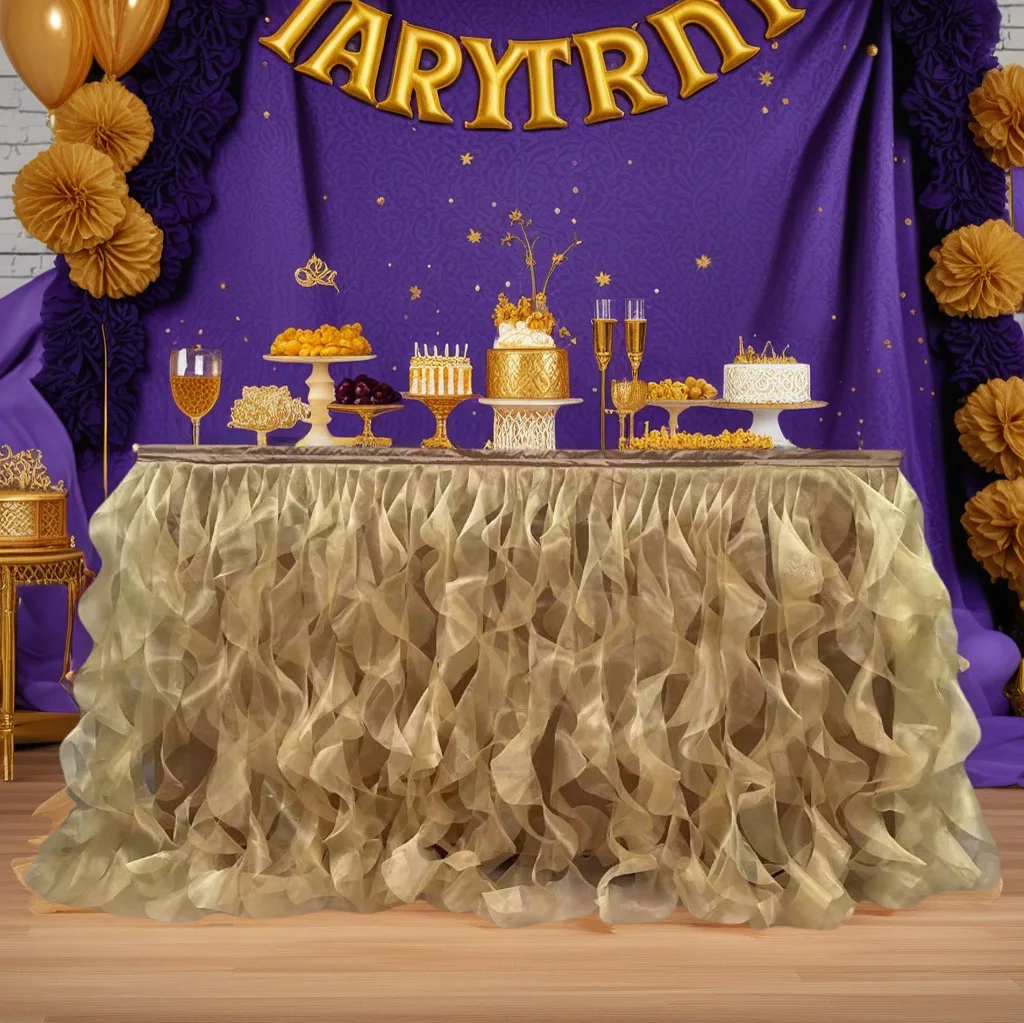 Luxury Organza Mesh Table Skirt Draping Floating Romance Stage Skirting for Wedding Party Table Decoration
