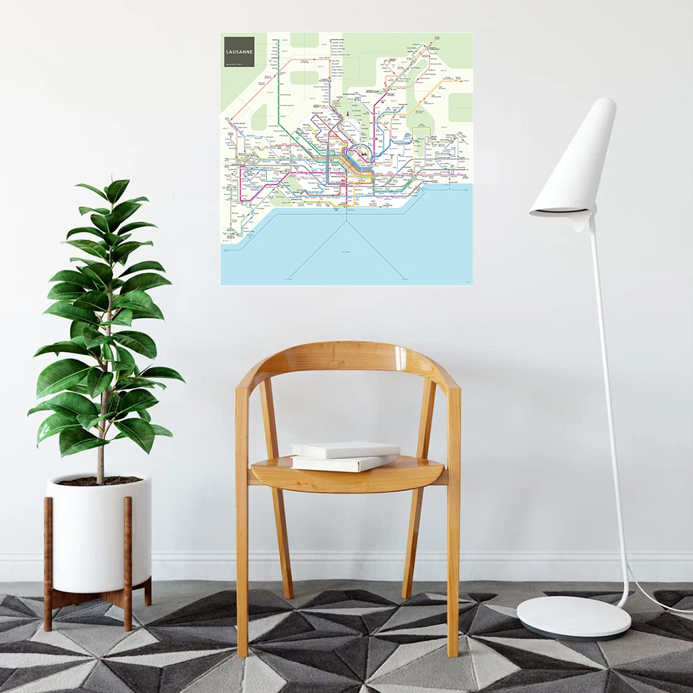 30/40/50cm Lausanne Metro Line Map Poster Decorative Paintings for Living Room City Subway Map Poster Stickers