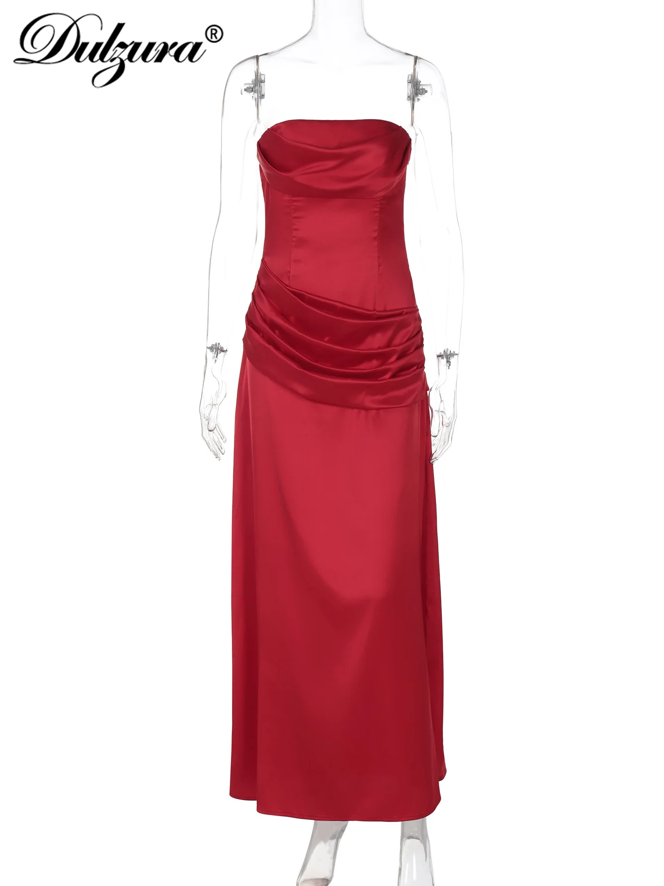 เดรสยาวผ้าซาตินรัดรูปทรงเข้ารูป ซิปหลัง ผ้ารัช ดีไซน์เซ็กซี่หรูหรา เหมาะสำหรับงานปาร์ตี้ คลับ งานพรอม เสื้อผ้าฤดูร้อน