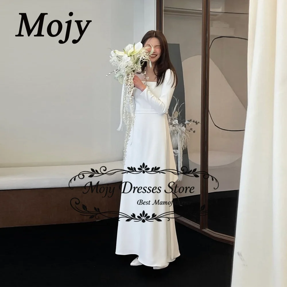 

Mojy Simple Ivory 웨딩드레스 Square Collar A-Line 2026 Wedding Dress Long Sleeves Satin Gown for Photo shoots Customized