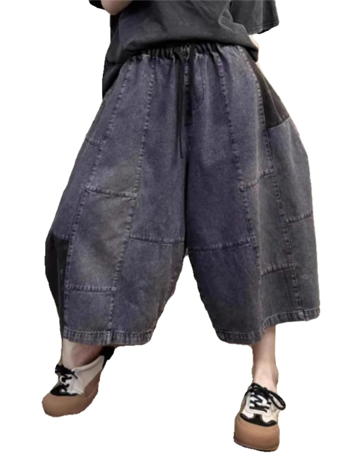 Retro Sle Casual kleur Blo Distred Denim Jeans Hoge taille Wijde pijpen Zeven voet broek Afslankeffect het hele seizoen